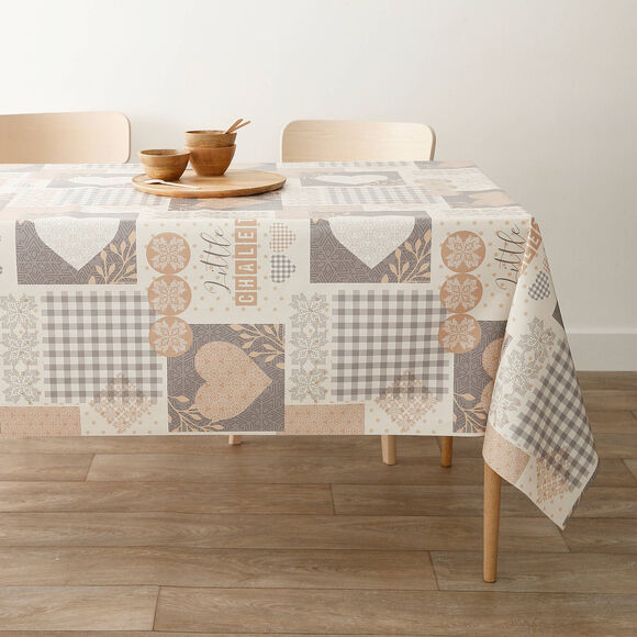 Nappe toile cirée motif chalet (beige / bleu) Nappe toile cirée motif chalet (beige / bleu)
